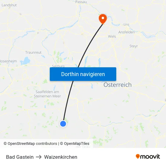 Bad Gastein to Waizenkirchen map