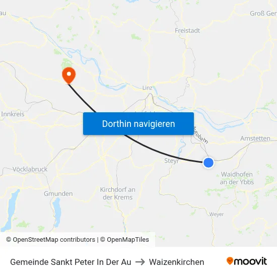 Gemeinde Sankt Peter In Der Au to Waizenkirchen map