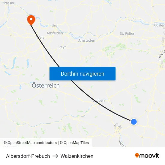 Albersdorf-Prebuch to Waizenkirchen map