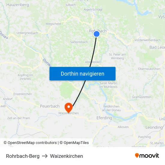 Rohrbach-Berg to Waizenkirchen map