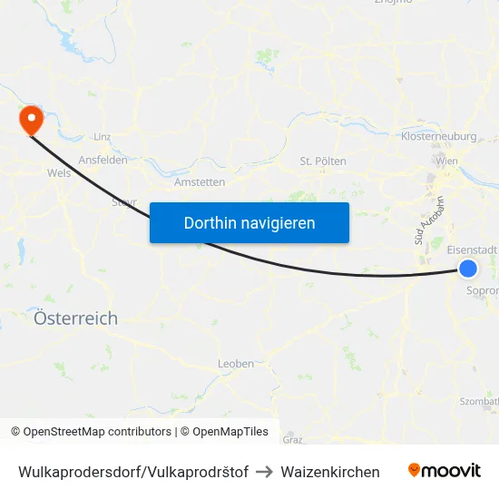 Wulkaprodersdorf/Vulkaprodrštof to Waizenkirchen map