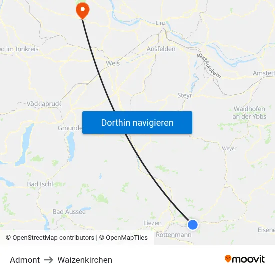Admont to Waizenkirchen map