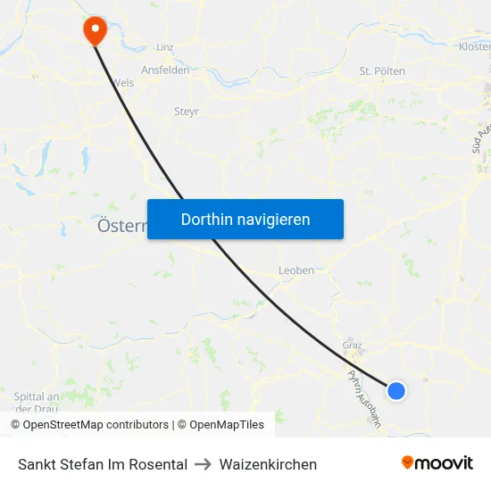 Sankt Stefan Im Rosental to Waizenkirchen map
