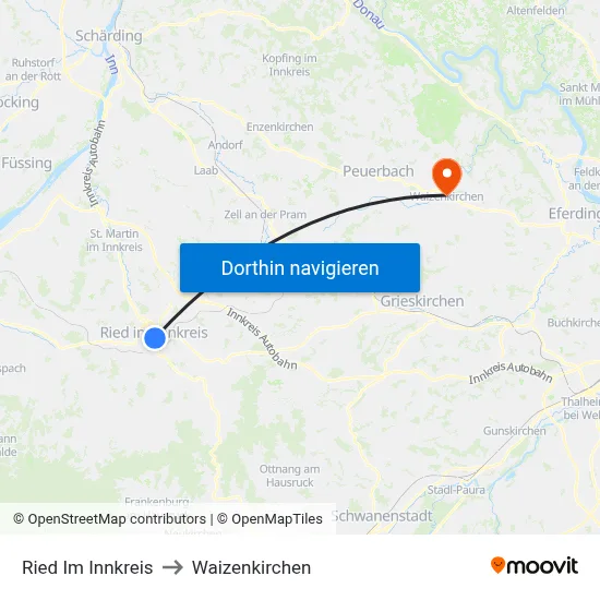 Ried Im Innkreis to Waizenkirchen map
