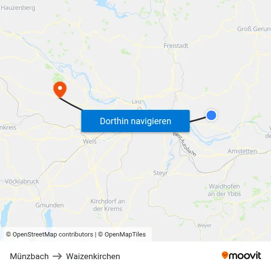 Münzbach to Waizenkirchen map