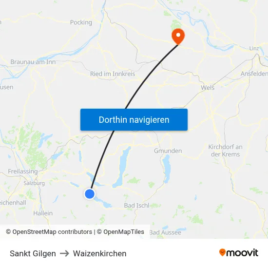 Sankt Gilgen to Waizenkirchen map