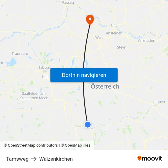 Tamsweg to Waizenkirchen map