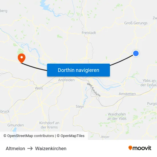 Altmelon to Waizenkirchen map