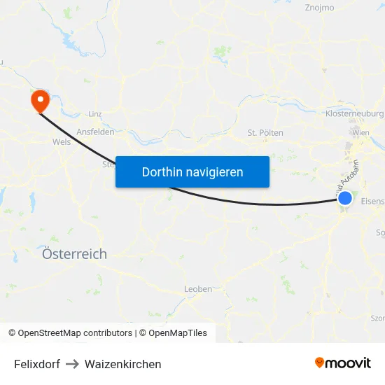 Felixdorf to Waizenkirchen map