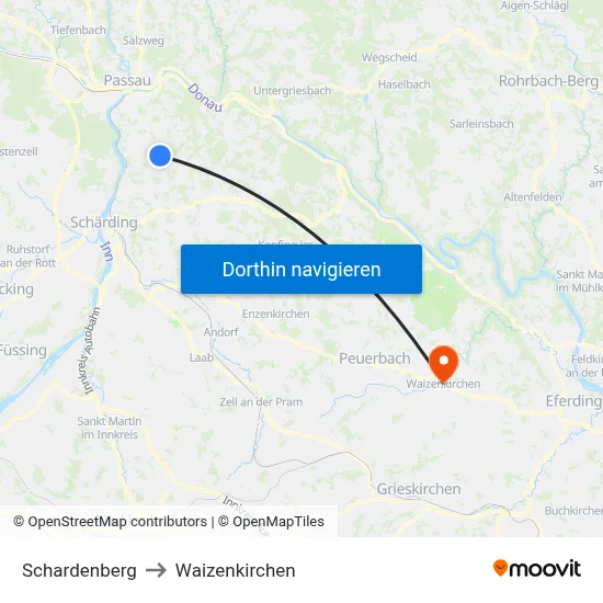 Schardenberg to Waizenkirchen map
