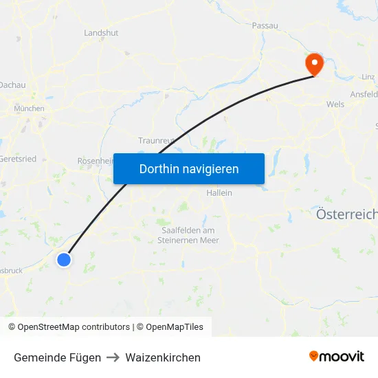 Gemeinde Fügen to Waizenkirchen map
