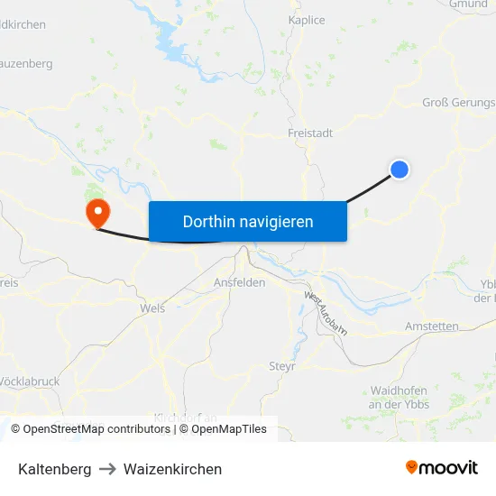 Kaltenberg to Waizenkirchen map