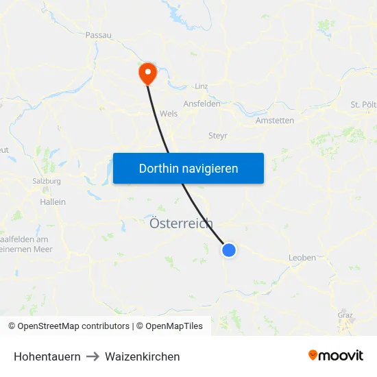 Hohentauern to Waizenkirchen map