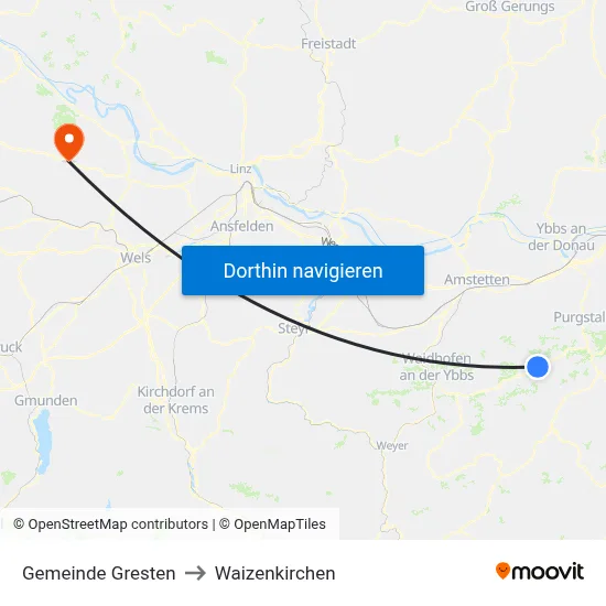 Gemeinde Gresten to Waizenkirchen map
