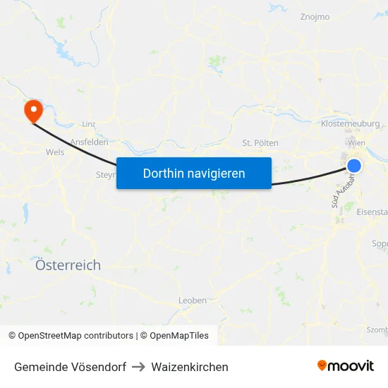 Gemeinde Vösendorf to Waizenkirchen map