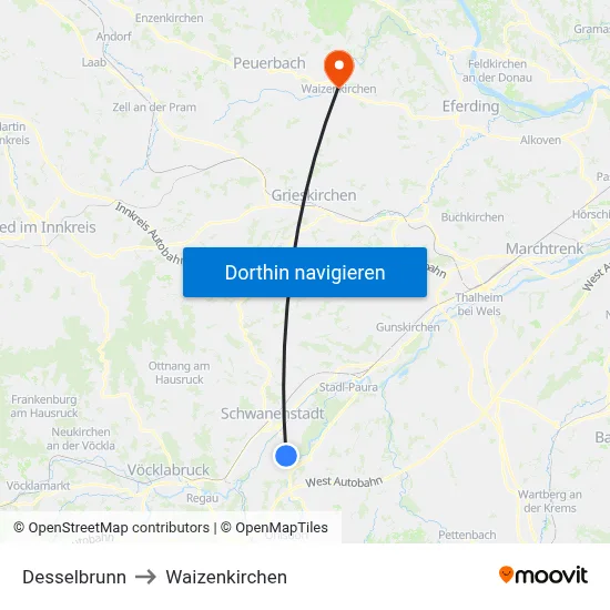 Desselbrunn to Waizenkirchen map