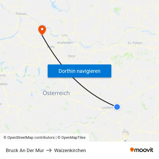 Bruck An Der Mur to Waizenkirchen map