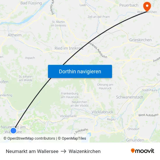 Neumarkt am Wallersee to Waizenkirchen map