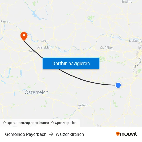 Gemeinde Payerbach to Waizenkirchen map