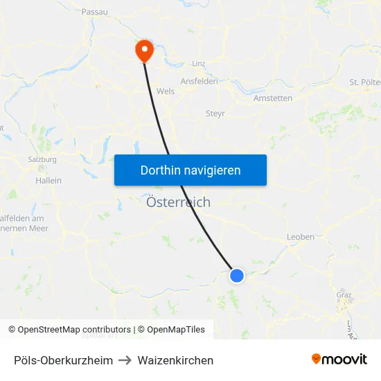 Pöls-Oberkurzheim to Waizenkirchen map