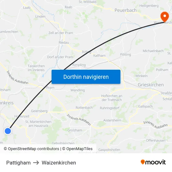 Pattigham to Waizenkirchen map