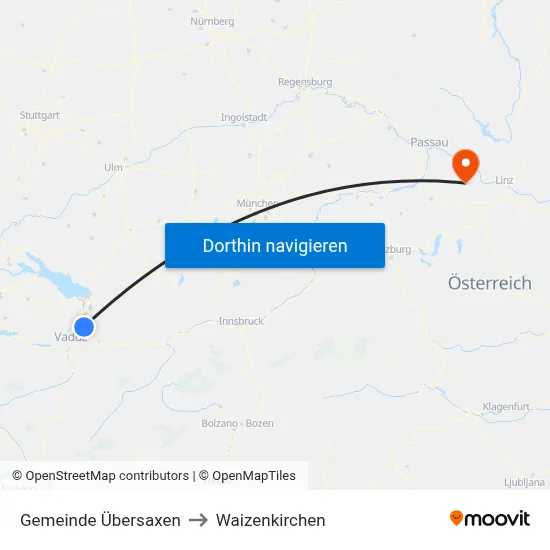 Gemeinde Übersaxen to Waizenkirchen map