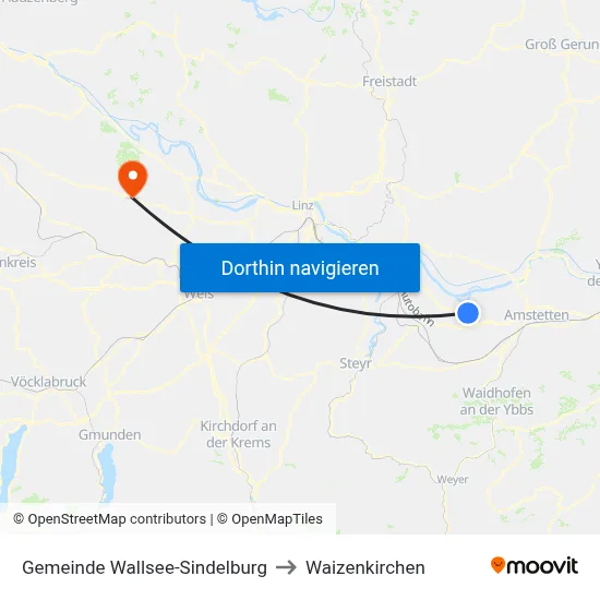 Gemeinde Wallsee-Sindelburg to Waizenkirchen map