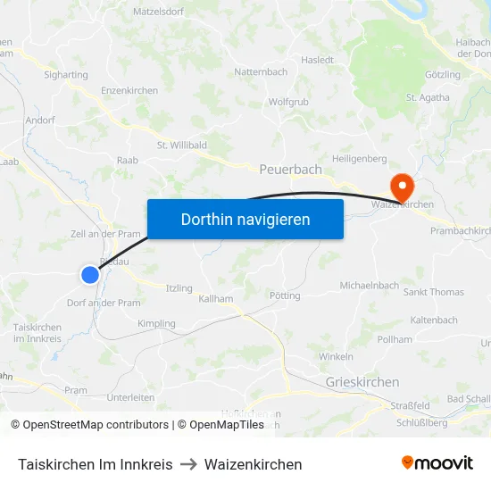 Taiskirchen Im Innkreis to Waizenkirchen map