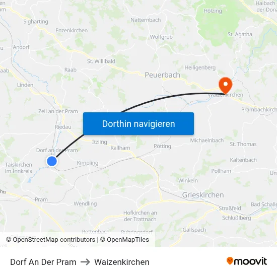 Dorf An Der Pram to Waizenkirchen map