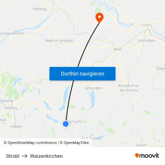 Strobl to Waizenkirchen map