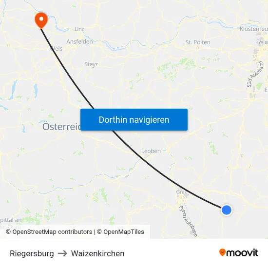 Riegersburg to Waizenkirchen map