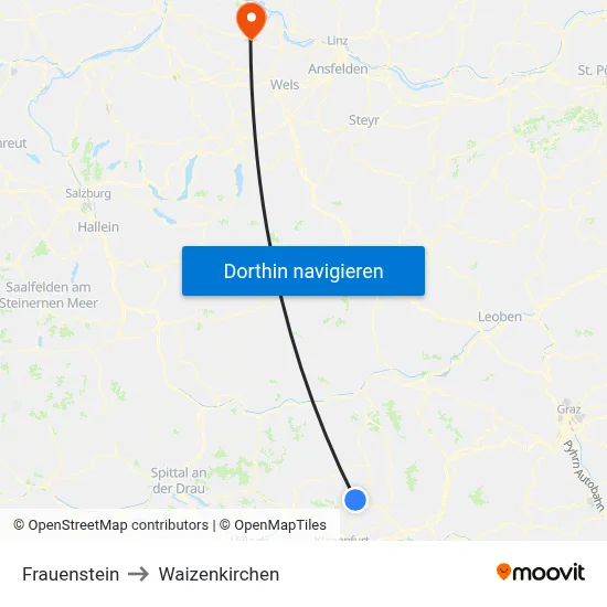 Frauenstein to Waizenkirchen map