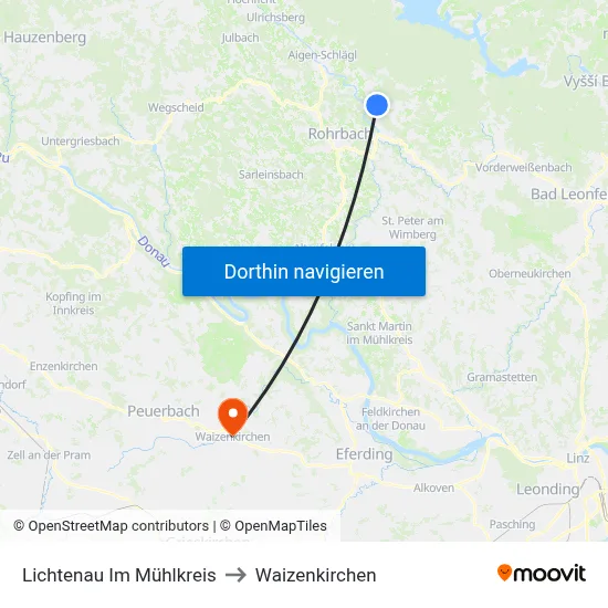 Lichtenau Im Mühlkreis to Waizenkirchen map