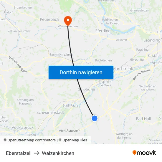 Eberstalzell to Waizenkirchen map