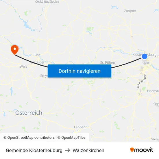 Gemeinde Klosterneuburg to Waizenkirchen map