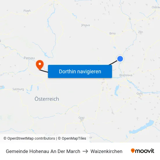 Gemeinde Hohenau An Der March to Waizenkirchen map