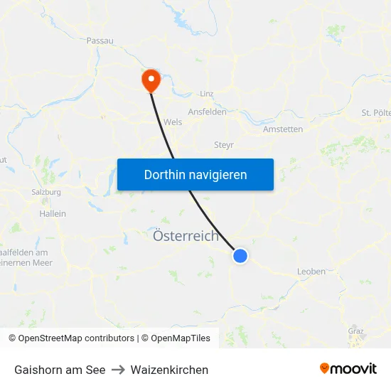 Gaishorn am See to Waizenkirchen map