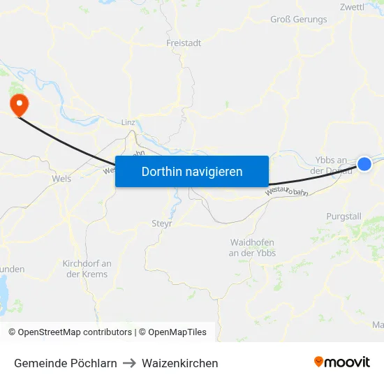 Gemeinde Pöchlarn to Waizenkirchen map