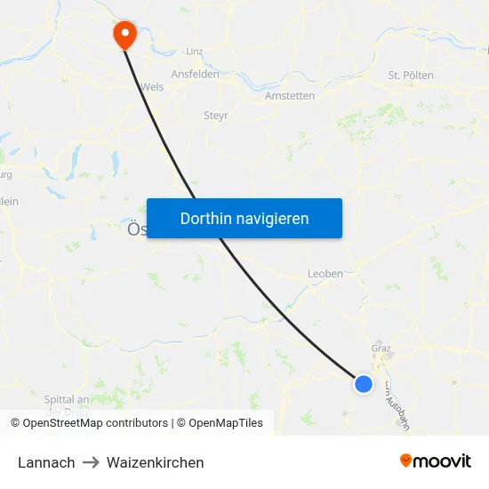 Lannach to Waizenkirchen map