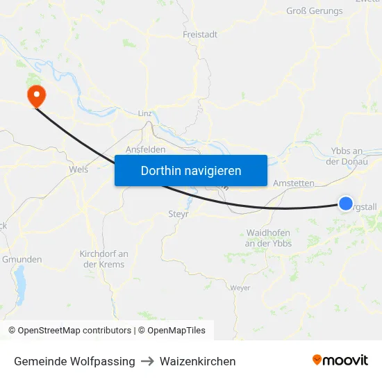 Gemeinde Wolfpassing to Waizenkirchen map