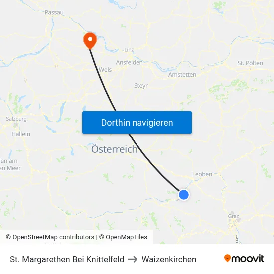 St. Margarethen Bei Knittelfeld to Waizenkirchen map