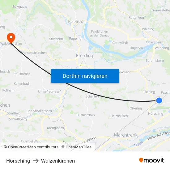Hörsching to Waizenkirchen map