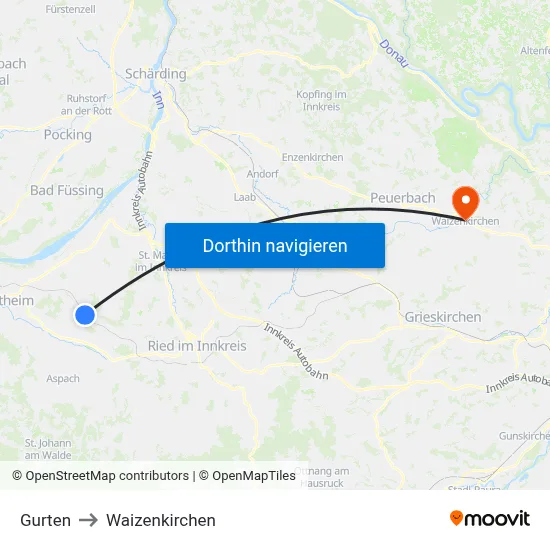 Gurten to Waizenkirchen map