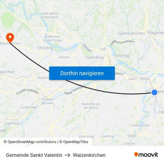 Gemeinde Sankt Valentin to Waizenkirchen map