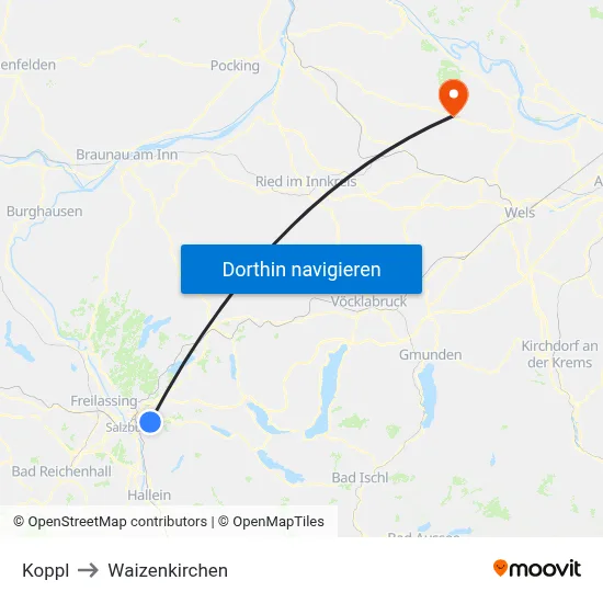 Koppl to Waizenkirchen map
