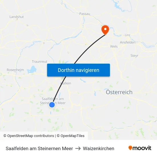 Saalfelden am Steinernen Meer to Waizenkirchen map