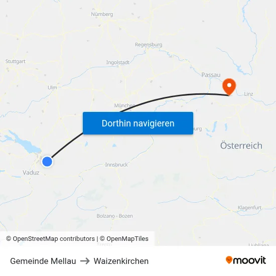 Gemeinde Mellau to Waizenkirchen map