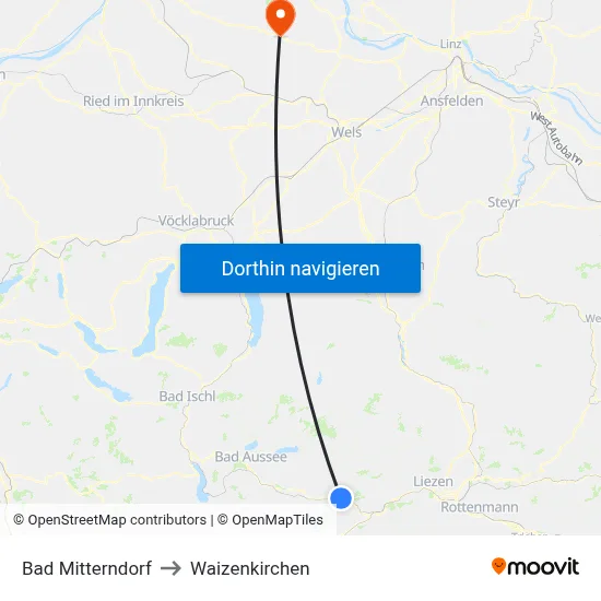 Bad Mitterndorf to Waizenkirchen map