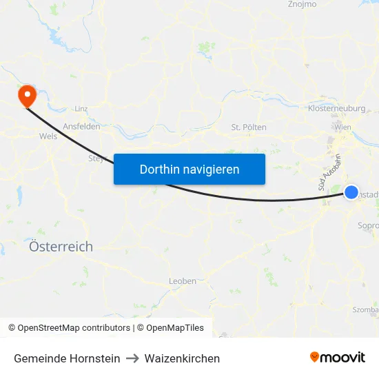 Gemeinde Hornstein to Waizenkirchen map