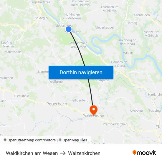 Waldkirchen am Wesen to Waizenkirchen map